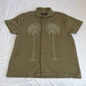 Rustic Souls Mens Size Large Button Shirt Green Short Sleeve Palm Trees Hawaii